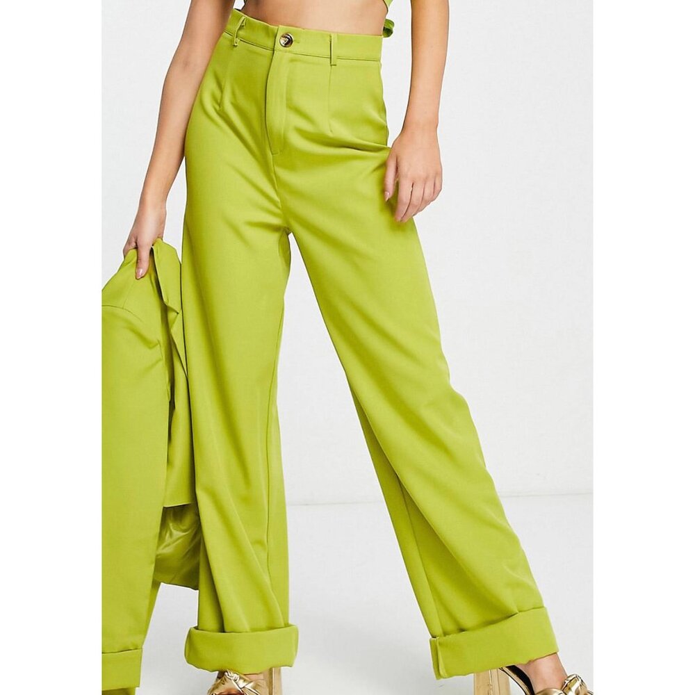 Wide leg tailored pants in lime green size 2